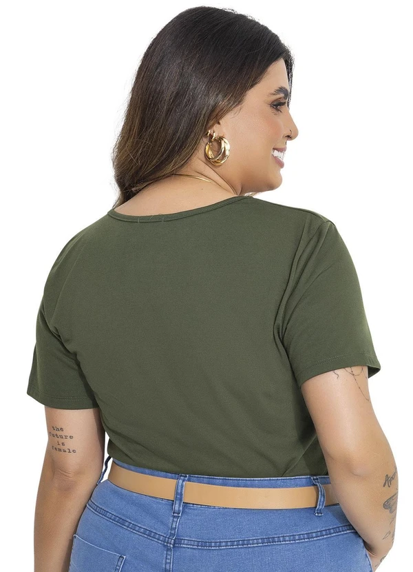 Marguerite - Blusa Lapela Decorativa Verde Militar Plus Size 2