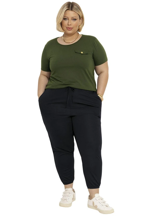 Marguerite - Blusa Lapela Decorativa Verde Militar Plus Size 3