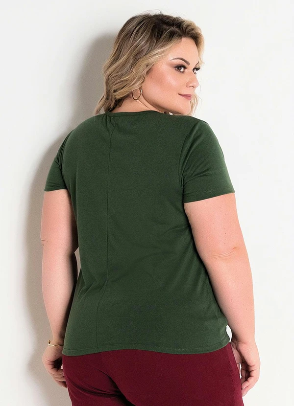 Marguerite - Blusa Lapela Decorativa Verde Militar Plus Size 6