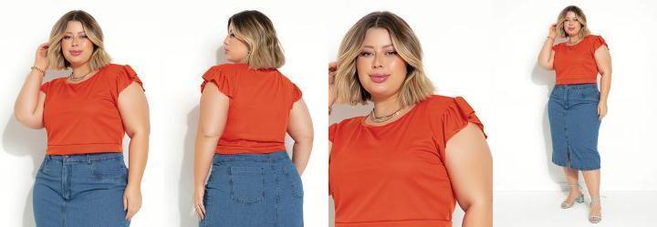Blusa Laranja com Babados Plus Size
