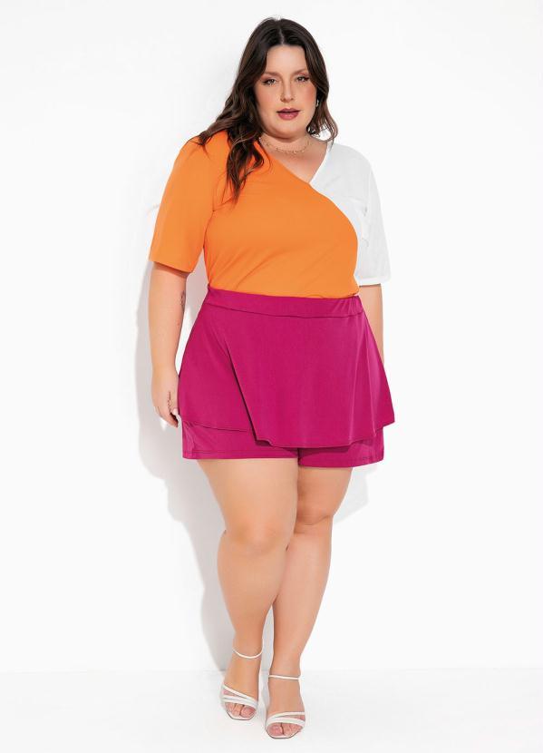 Marguerite - Blusa Laranja e Off White com Bolso Plus Size 2