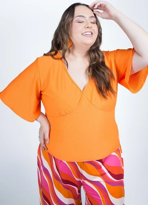 Marguerite - Blusa Laranja em Malha Anarruga - MARGUERITE