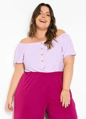 Marguerite - Blusa Lilás Plus Size com Botões - MARGUERITE
