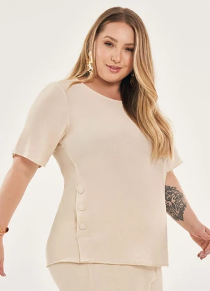 Lisamour - Blusa Lisa com Botões Laterais Bege - LISAMOUR