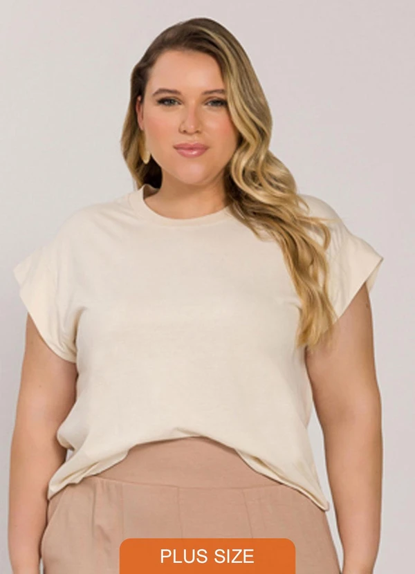 Lisamour - Blusa Lisa de Manga Curta Bege