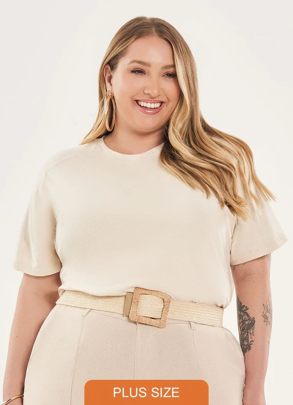 Lisamour - Blusa Lisa de Manga Curta Bege