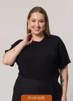 Lisamour - Blusa Lisa de Manga Curta Preta - LISAMOUR