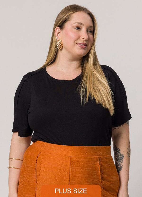 Lisamour - Blusa Lisa de Manga Curta Preta