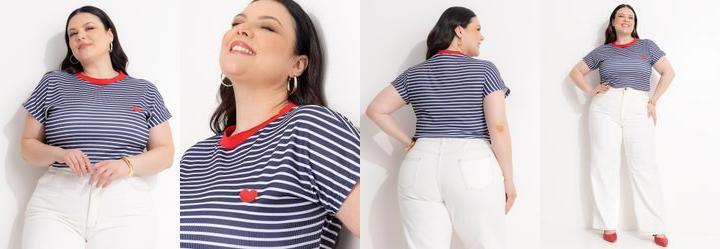 Blusa Listra Azul em Ribana Canelada com Bordado