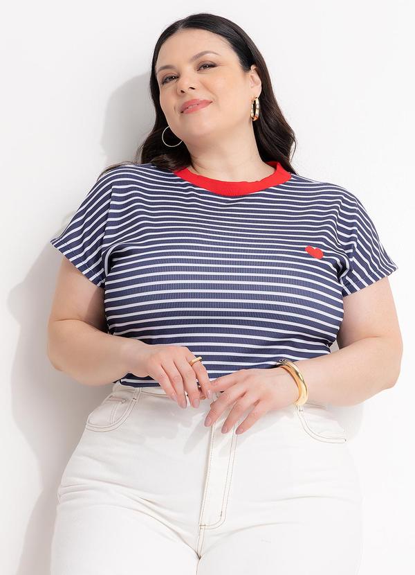 Blusa (Listra Azul) em Ribana Canelada com Bordado