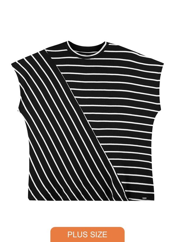 Rezzato - Blusa Listrada Adulto Plus Size Feminino Preto