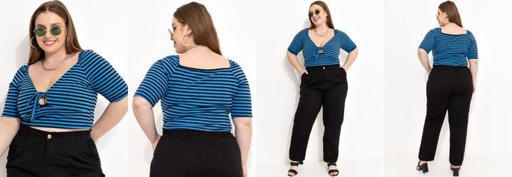 Blusa Listrada Azul e Preta em Canelado
