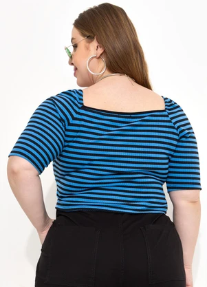 Marguerite - Blusa Listrada Azul e Preta em Canelado - MARGUERITE