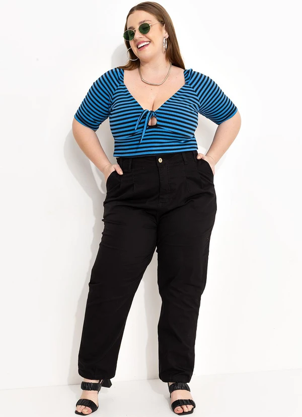 Marguerite - Blusa Listrada Azul e Preta em Canelado 4