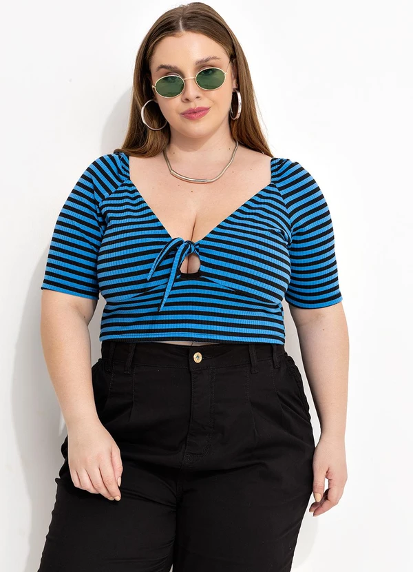 Marguerite - Blusa Listrada Azul e Preta em Canelado 2