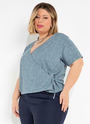 Blusa (Listrada Azul) Transpassada Plus Size