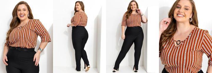 Blusa Listrada Caramelo com Argola no Decote