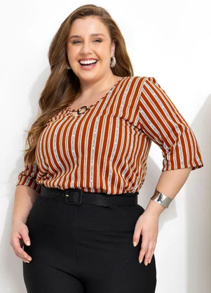 Marguerite - Blusa Listrada Caramelo com Argola no Decote - MARGUERITE