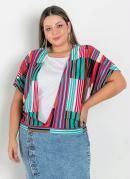 BLUSA (LISTRADA) COM FORRO E MANGAS PLUS SIZE