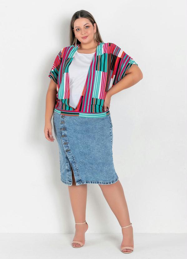 Outlet - Blusa Listrada com Forro e Mangas Plus Size 3