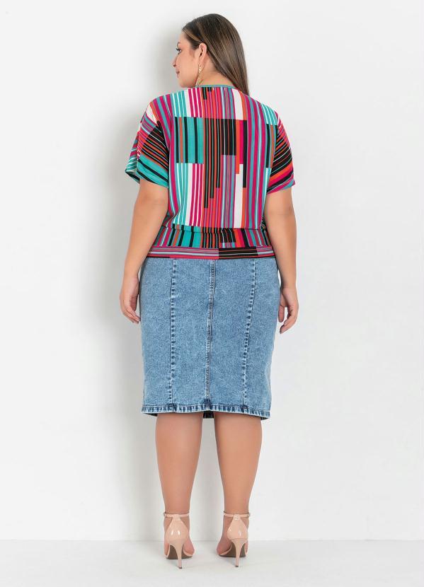 Outlet - Blusa Listrada com Forro e Mangas Plus Size 4
