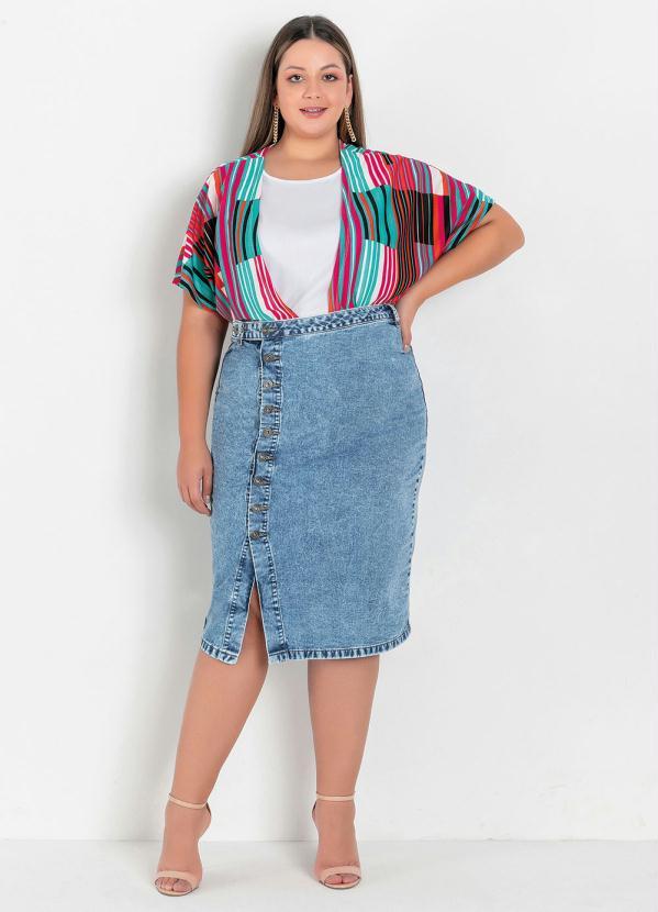 Outlet - Blusa Listrada com Forro e Mangas Plus Size 6