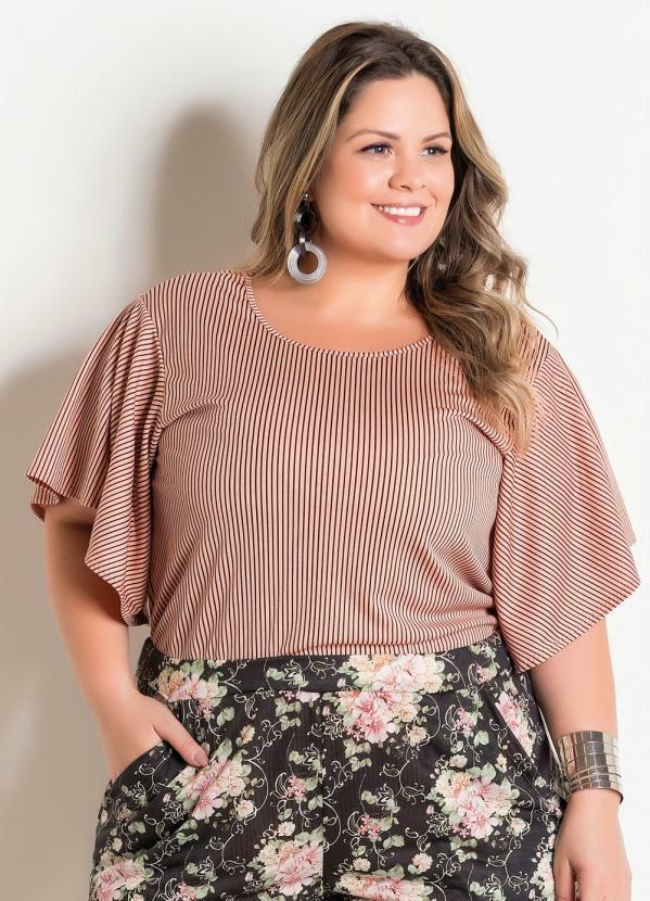 Marguerite - Blusa Listrada com Manga Ampla Plus Size