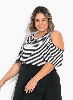 Blusa (Listrada) com Mangas Amplas Plus Size