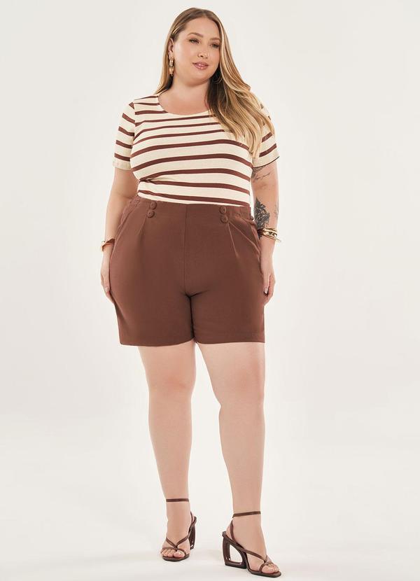 Lisamour - Blusa Listrada de Manga Curta Bege 2