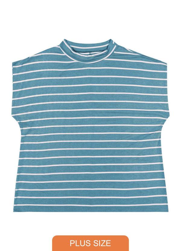 Rezzato - Blusa Listrada Gola Alta Plus Size Feminino Azul