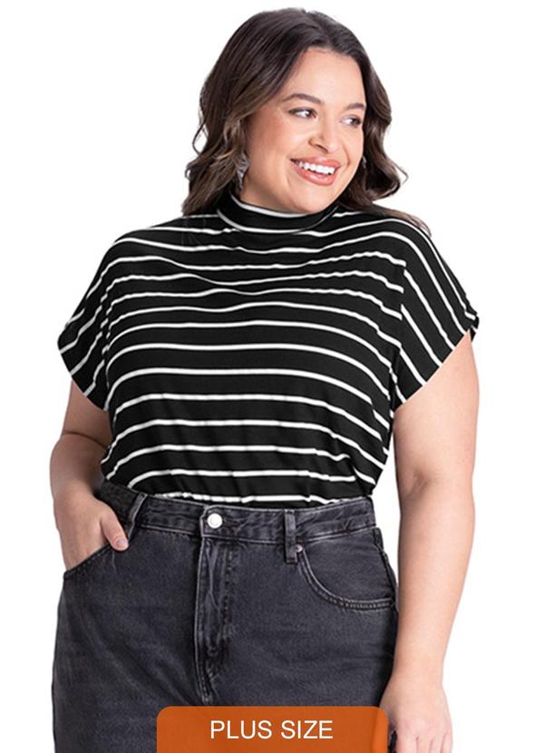 Rezzato - Blusa Listrada Gola Alta Plus Size Preto 2