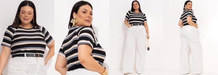 Blusa Listrada Larga em Malha de Viscose