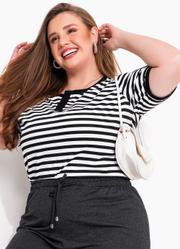 Blusa Listrada Preta e Branca em Malha