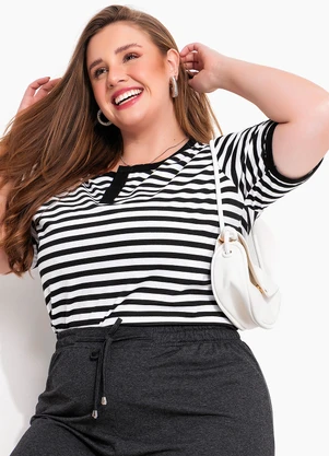 Blusa Listrada Preta e Branca em Malha Marguerite
