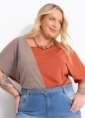 Marguerite - Blusa Listrada Telha em Malha Leve - MARGUERITE