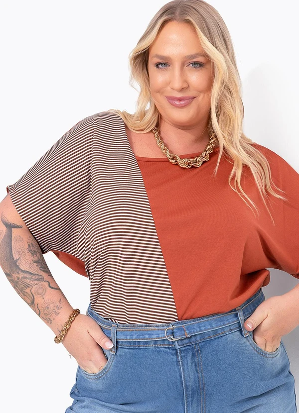 Marguerite - Blusa Listrada Telha em Malha Leve 4