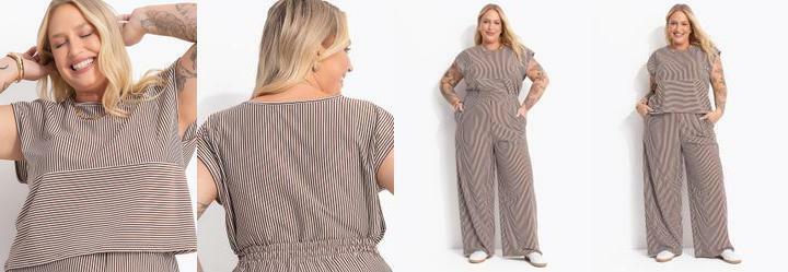 Blusa Listrado Marrom em Meia Malha