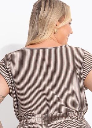 Marguerite - Blusa Listrado Marrom em Meia Malha - MARGUERITE