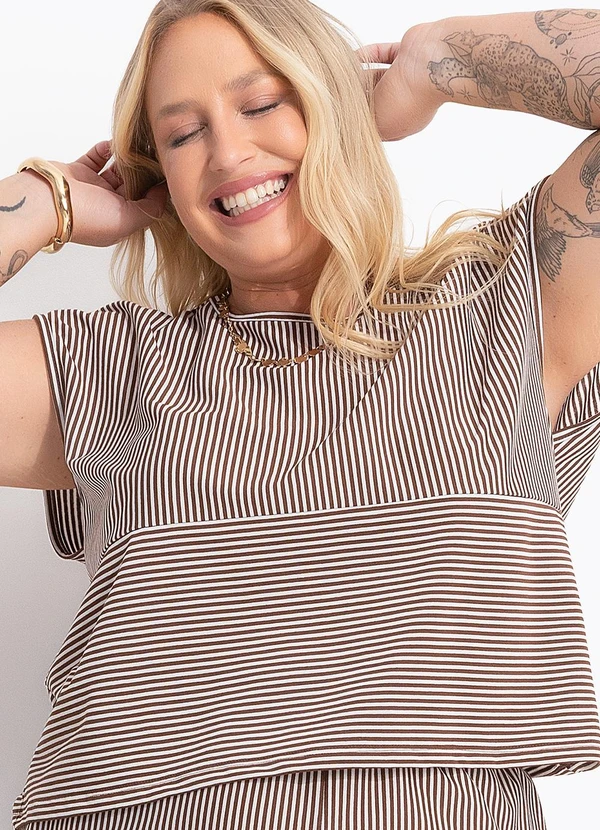Marguerite - Blusa Listrado Marrom em Meia Malha 5