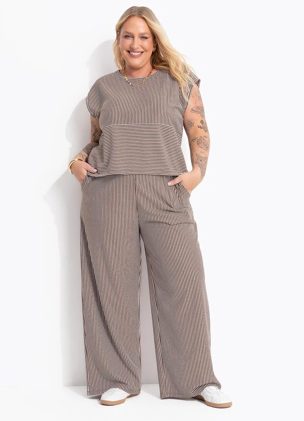 Marguerite - Blusa Listrado Marrom em Meia Malha 1