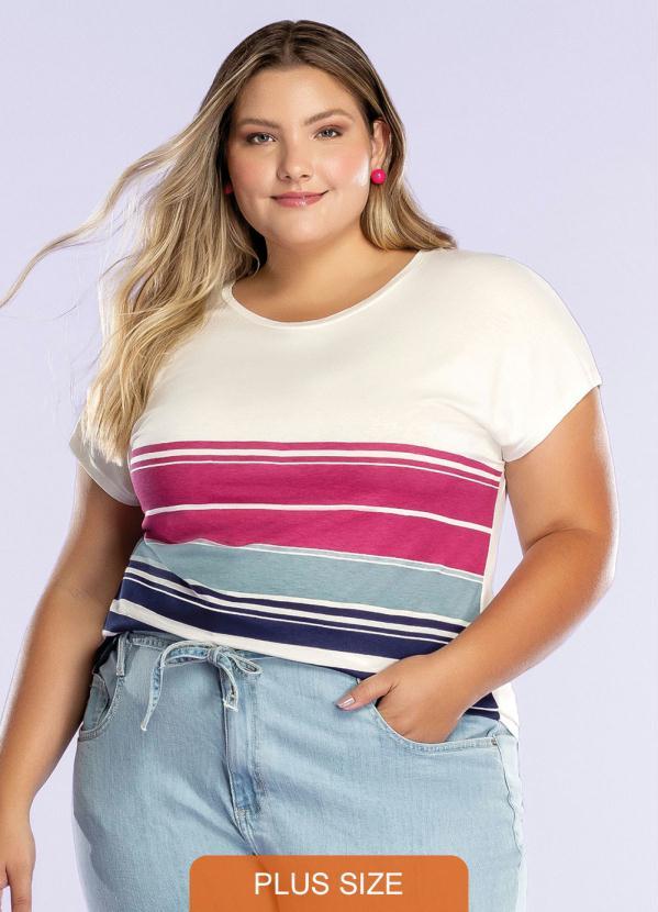 Maelle - Blusa Listras Decote Redondo Branco