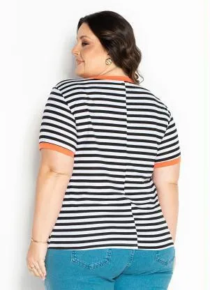 Marguerite - Blusa Listras Preta com Bolso Plus Size - MARGUERITE