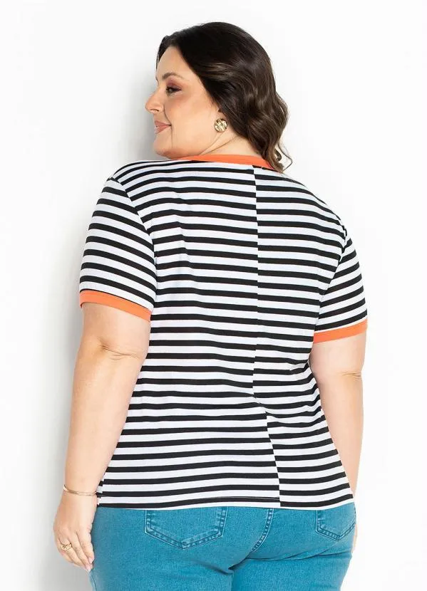 Marguerite - Blusa Listras Preta com Bolso Plus Size 2