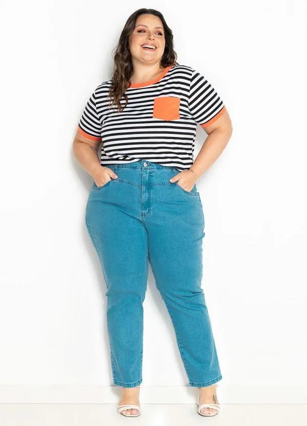 Marguerite - Blusa Listras Preta com Bolso Plus Size 4