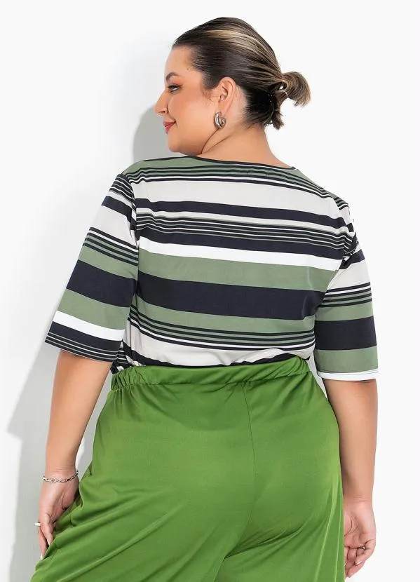 Marguerite - Blusa Listras Verde com Recorte Vazado Plus Size 4