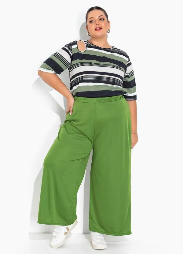 Marguerite - Blusa Listras Verde com Recorte Vazado Plus Size 2