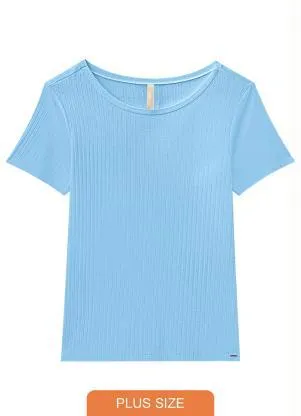 Lunender Mais Mulher - Blusa Malha Canelado Tracy Azul - LUNENDER MAIS MULHER
