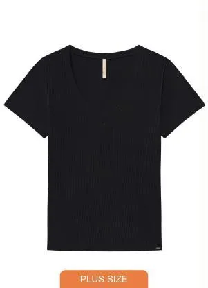 Lunender Mais Mulher - Blusa Malha Canelado Tracy Preto - LUNENDER MAIS MULHER