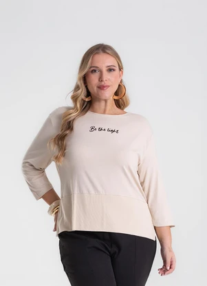 Secret Glam - Blusa Manga 3/4 Plus Size Bege - SECRET GLAM