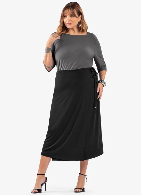 Blusa Manga 3/4 Plus Size Cinza - Secret Glam